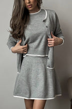 Loose Fit Tweed Cardigan Skirt Knit Set