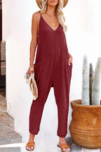 One word pleated pure color fashion jumpsuit