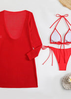 Rio Glow - Sheer Knit Beach Cover-Up & Triangle Bikini Set