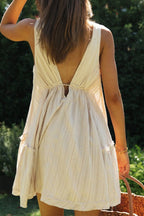 V-neck front and back drawstring large swing skirt irregular dress