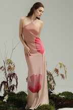 Floral Print Halter Backless High Waist Maxi Dress