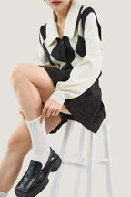 Black Diamond Layered Knit Cardigan Attached Vest