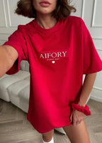 Cherry Script - Oversized Cotton Tee with Graphic Print