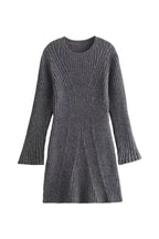 Beautiful Basic Ribbed Knit Long Slit Sleeve Flare Stretch Dress