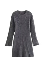 Beautiful Basic Ribbed Knit Long Slit Sleeve Flare Stretch Dress