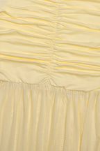 Patchwork V Neck Ruched Backless Maxi Dress
