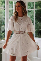Cutout Round Neck Short Sleeve Boho Dress