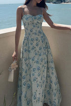 Waist Cinched Strap Maxi Floral Dress