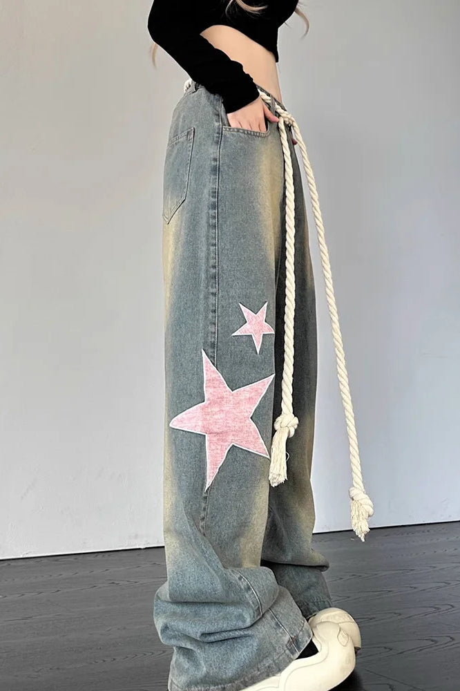 Streetwear Heart Patchwork Jeans