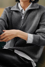 Half Zip Textured Knit Sweater