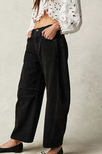 Mid Rise Washed Relaxed Wide Leg Jeans