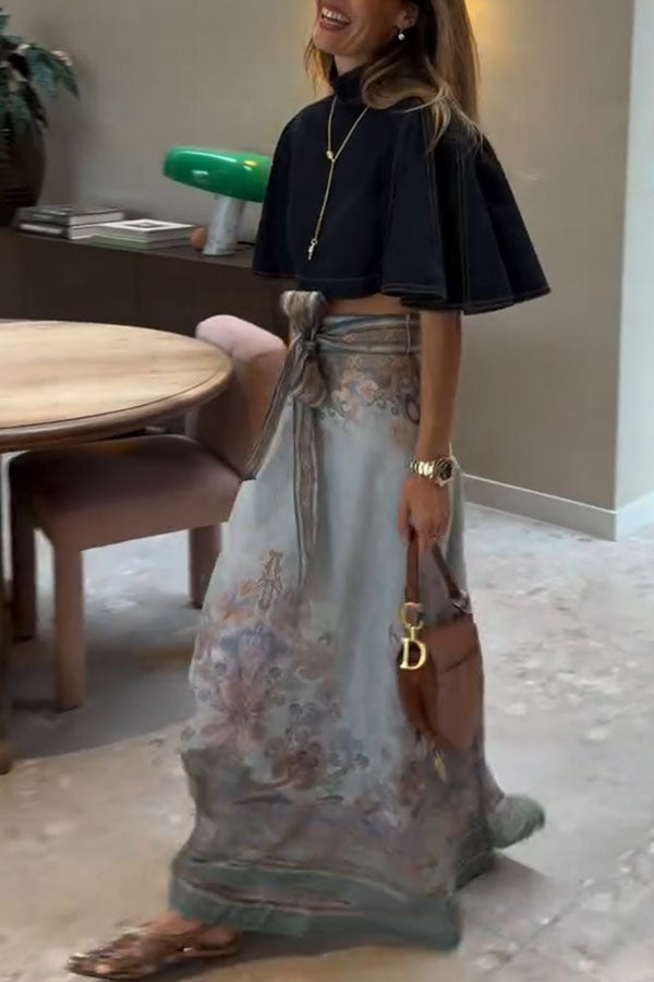 Next Vacation Linen Blend Paisley Print High Rise Tie-up Waist Maxi Skirt
