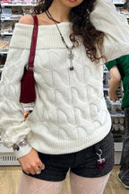 Ribbed Off Shoulder Knit Sweater