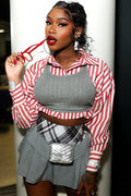 Striped Crop Shirt Two Piece Blouse