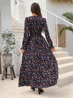 Estefanía Aesthetic Smocked Printed Dress with Flounced Sleeves and V Neck Boutique Collection