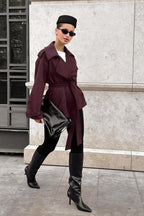 Suede Solid Tie Waist Thickened Warm Coat