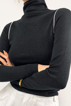 Black Cashmere-Blend Contrast Trim Turtleneck Sweater