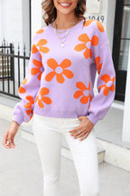 Floral Print Color Block Pullover Long Sleeve Sweater