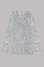 Flash Focus Sequin Extra Long Slit Sleeves Open Back Mini Dresss