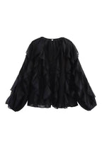 V-Neck Multi-Layer Ruffle Chiffon Lantern Sleeve Blouse