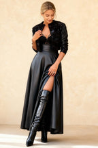 High Waist Seamed Trim Vegan Skirt