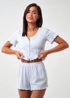 Ruffle Hem Short Sleeve Lounge Set – Light Blue