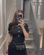 Eloise - Pearl Button Puff Sleeve Mini Dress