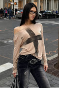 Cross Print Asymmetrical TShirt