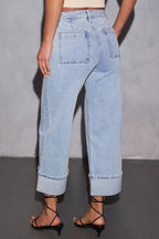 Stylish High-waisted Pocket Casual Stretch Wide-leg Jeans