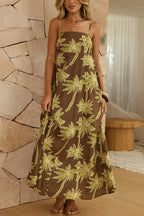 Coconut Tree Print Sleeveless Camisole Casual Vacation Maxi Dress