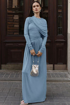 Vintage Ruched High Waist Long Sleeve Maxi Dress