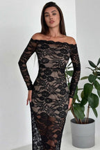 Black Lace Off Shoulder Maxi Dress