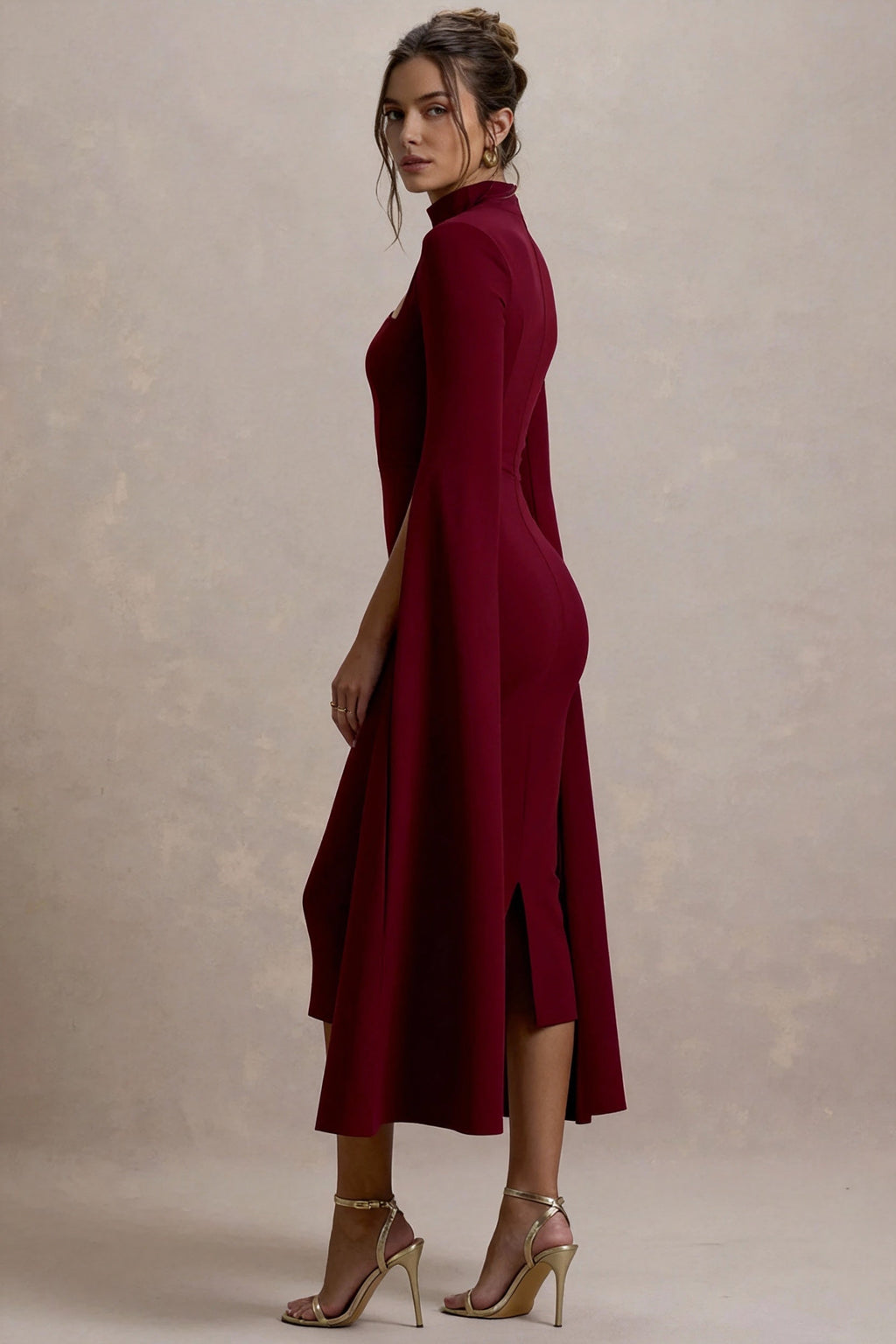 Cape Sleeve Slit Bodycon Midi Dress
