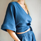 Minimalist Solid Cotton Tie Side Blouse