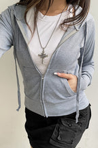 Gray Hooded ZipUp Cropped Hoodie