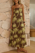 Coconut Tree Print Sleeveless Camisole Casual Vacation Maxi Dress