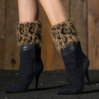 Leopard Print Feather Yarn Boot Cuffs