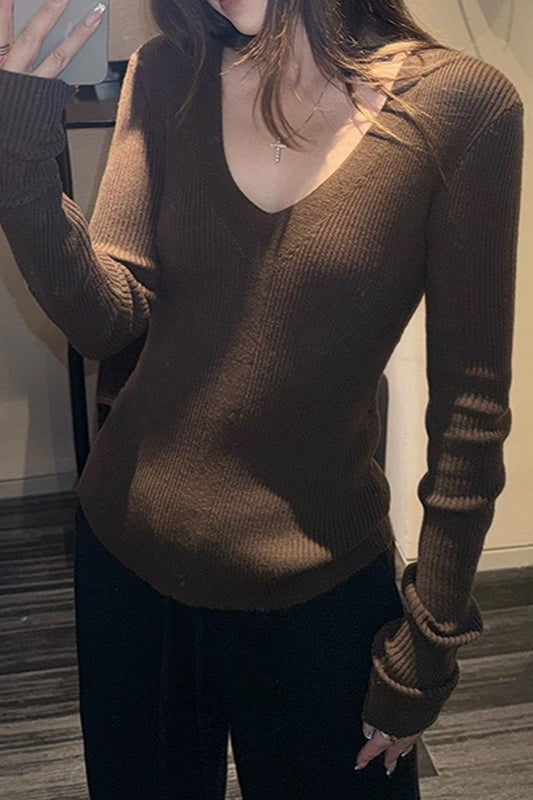 Elegant VNeck Slim Fit Knit Top