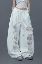 Ripped Lace Patchwork Relaxed Jeans