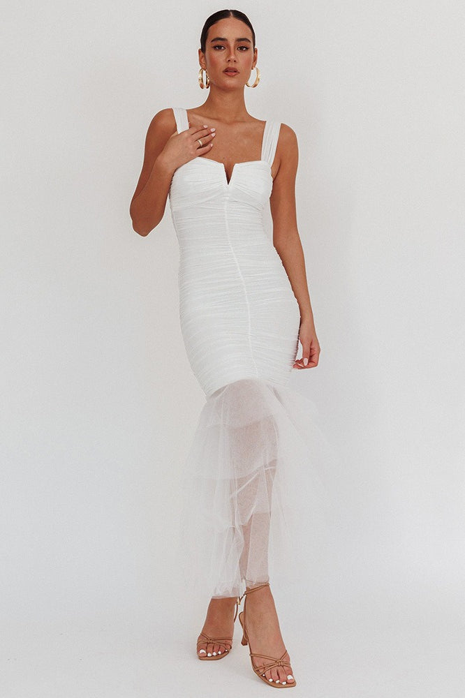 Mesh Insert Sexy Spaghetti Strap Ruched Prom Dress