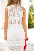 Chic Summer Floral Lace Sleeveless Midi Top and Elastic Waist Loose Pants Set