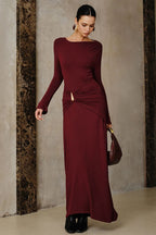 Metal Accents Ruched Fitted Waist Slim Maxi Dress