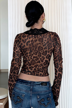 Printed Mesh Ruffled Sheer Chic Sexy Crop Top