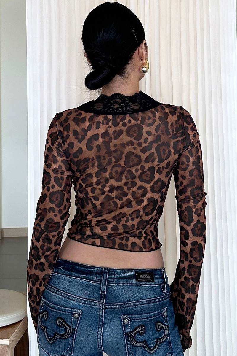 Printed Mesh Ruffled Sheer Chic Sexy Crop Top