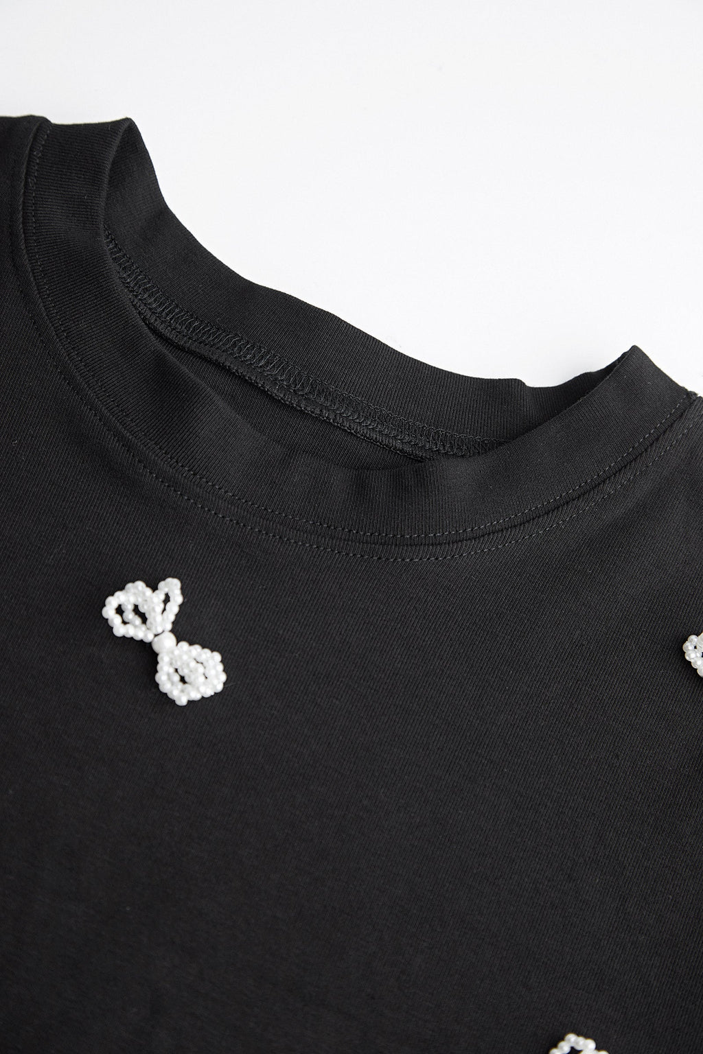 Black Faux-Pearl Bow Embellished Cotton Blouse