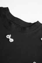 Black Faux-Pearl Bow Embellished Cotton Blouse