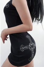 Rhinestone Cross Gothic Dress