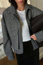 Herringbone Stand Collar Relaxed Coat