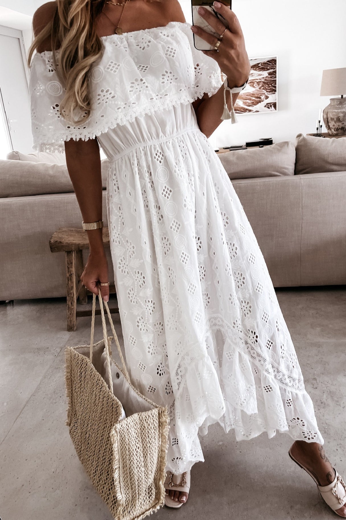 Lace Boho Off Shoulder Maxi Dress