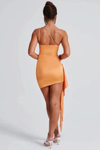 Rhoda Statement Slim Fit Backless One Shoulder Satin Mini Dress Occasion Edit